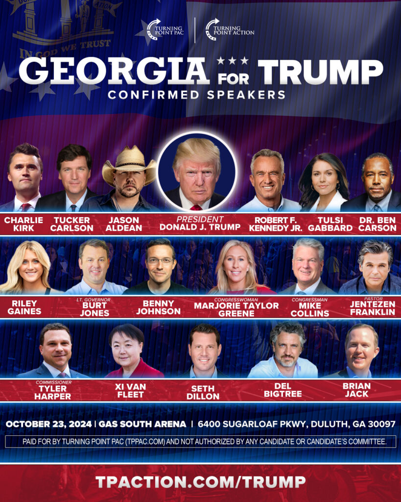 Turning Point USA rally with supporters and American flags